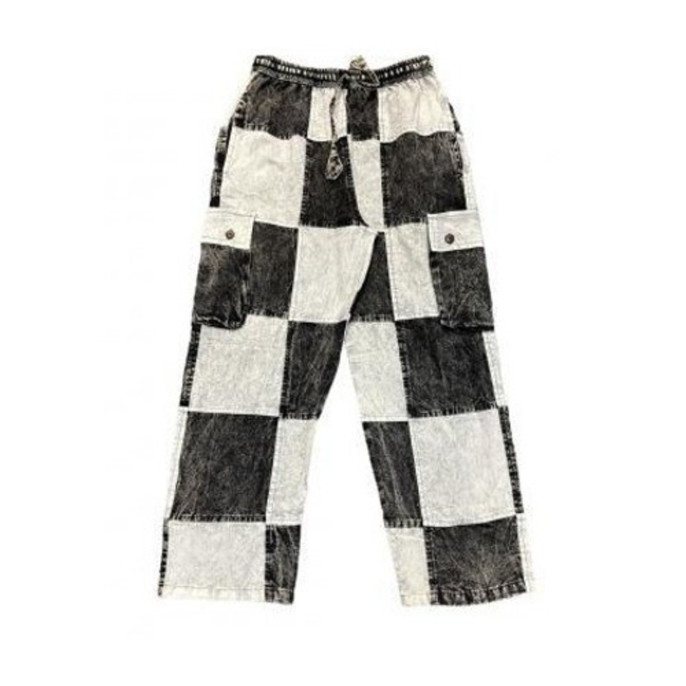 Rising International Nepal Black White Checked Drawstring Pants Size Medium